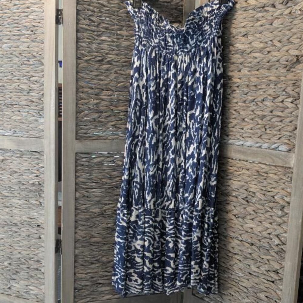 Blue & White Colored Print Midi Skirt
